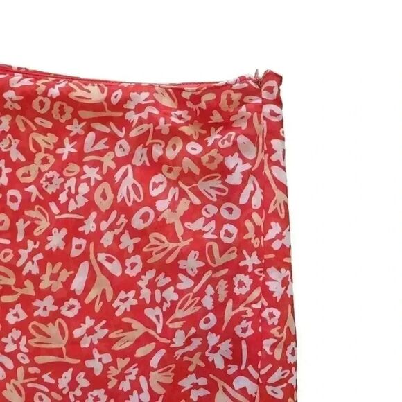 IML Women's Red & White Poly Floral Left Side Drawstring Slit Flowy Skirt NEW - Picture 8 of 11